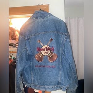 Vintage Hard Rock Cafe Denim Jacket w/ Embroidered Guitars